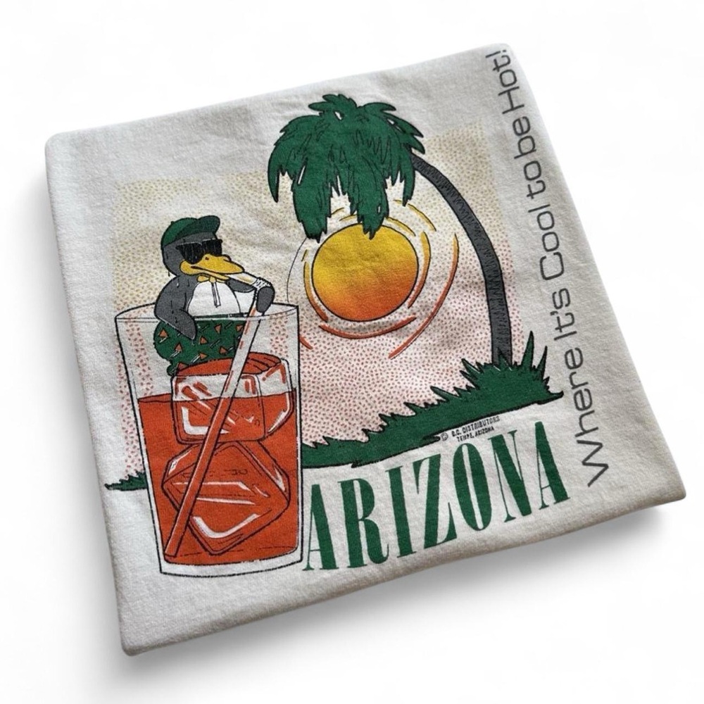 Vintage 1990s Arizona Graphic Tee with Palm & Drink Design XL